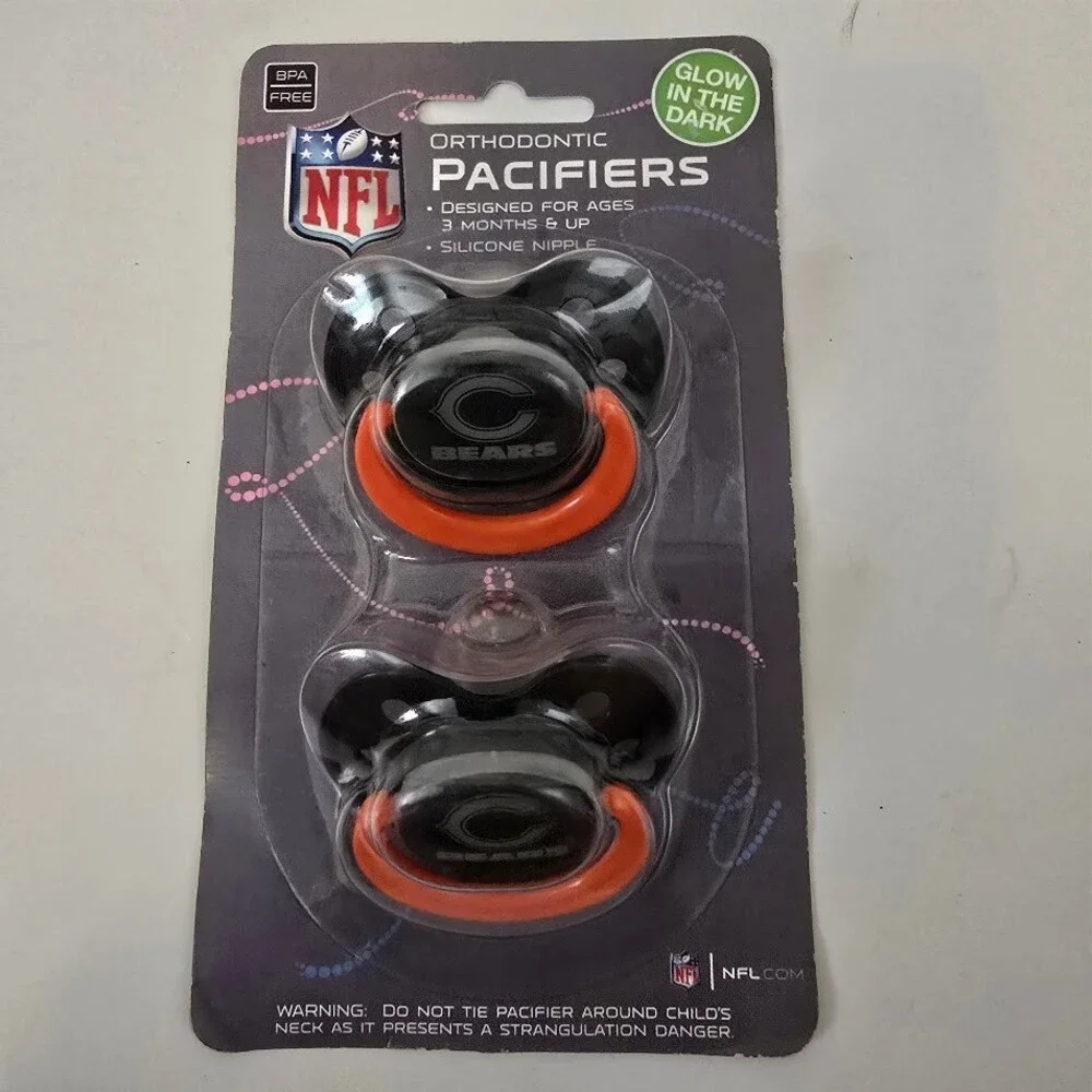 Baby Fanatic Chicago Bears NFL Baby Newborn Pacifiers-2 Pack-Glow in the Dark